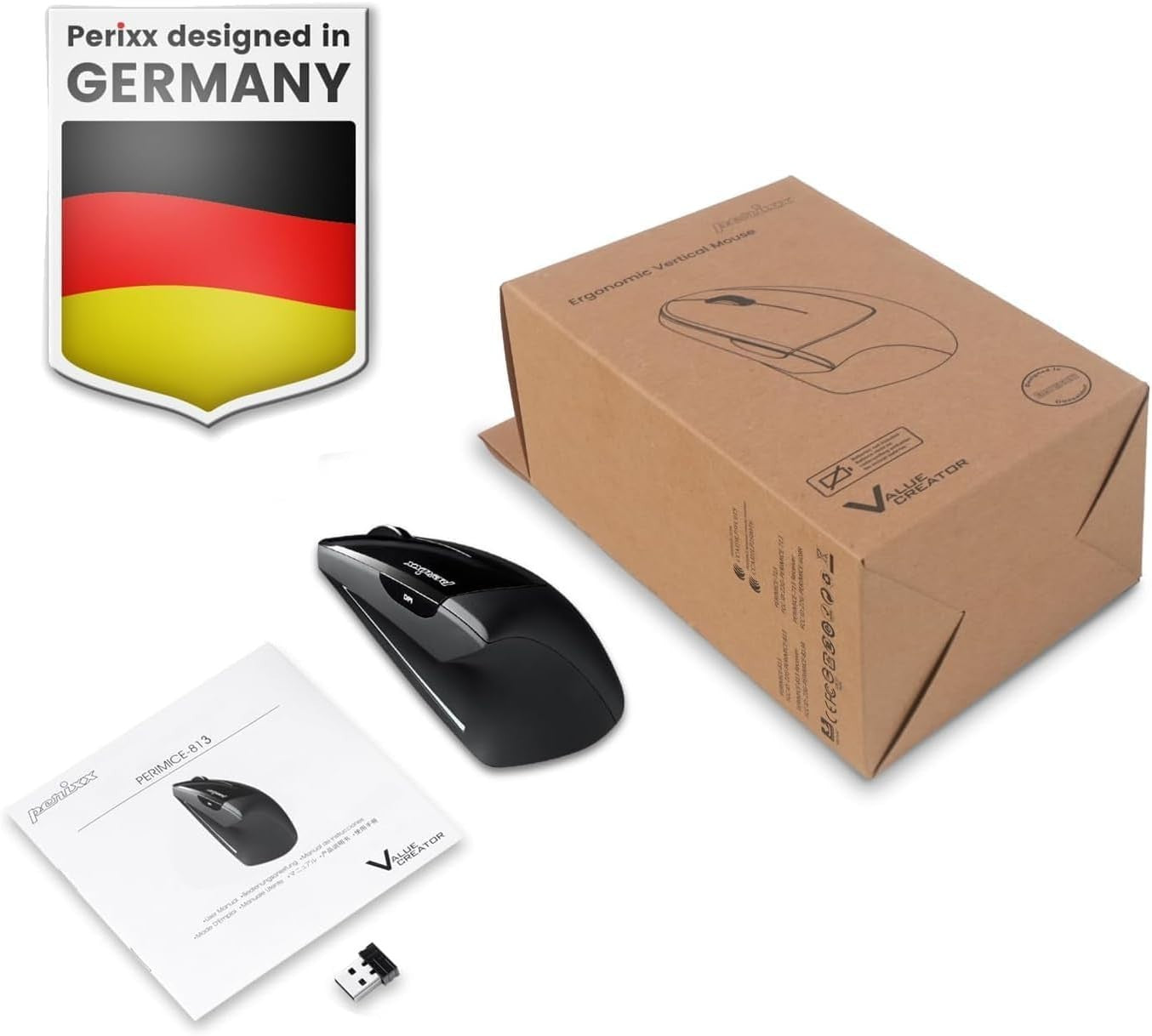 Bluetooth Vertical Ergonomic Mouse 3 Device Wireless 46.6° Grip