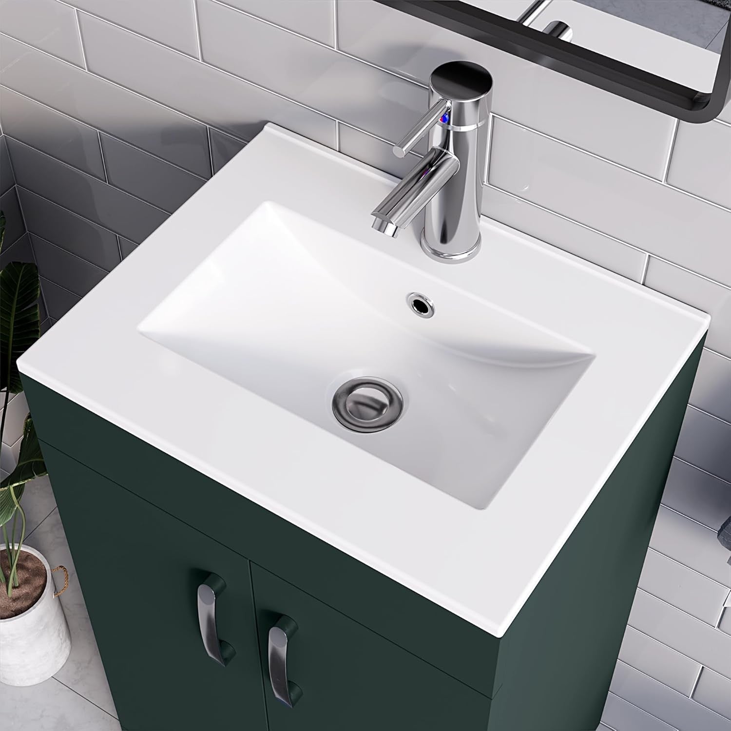 600mm Green Under Sink Bathroom Vanity Unit with Basin Cupboard Storage Cabinet