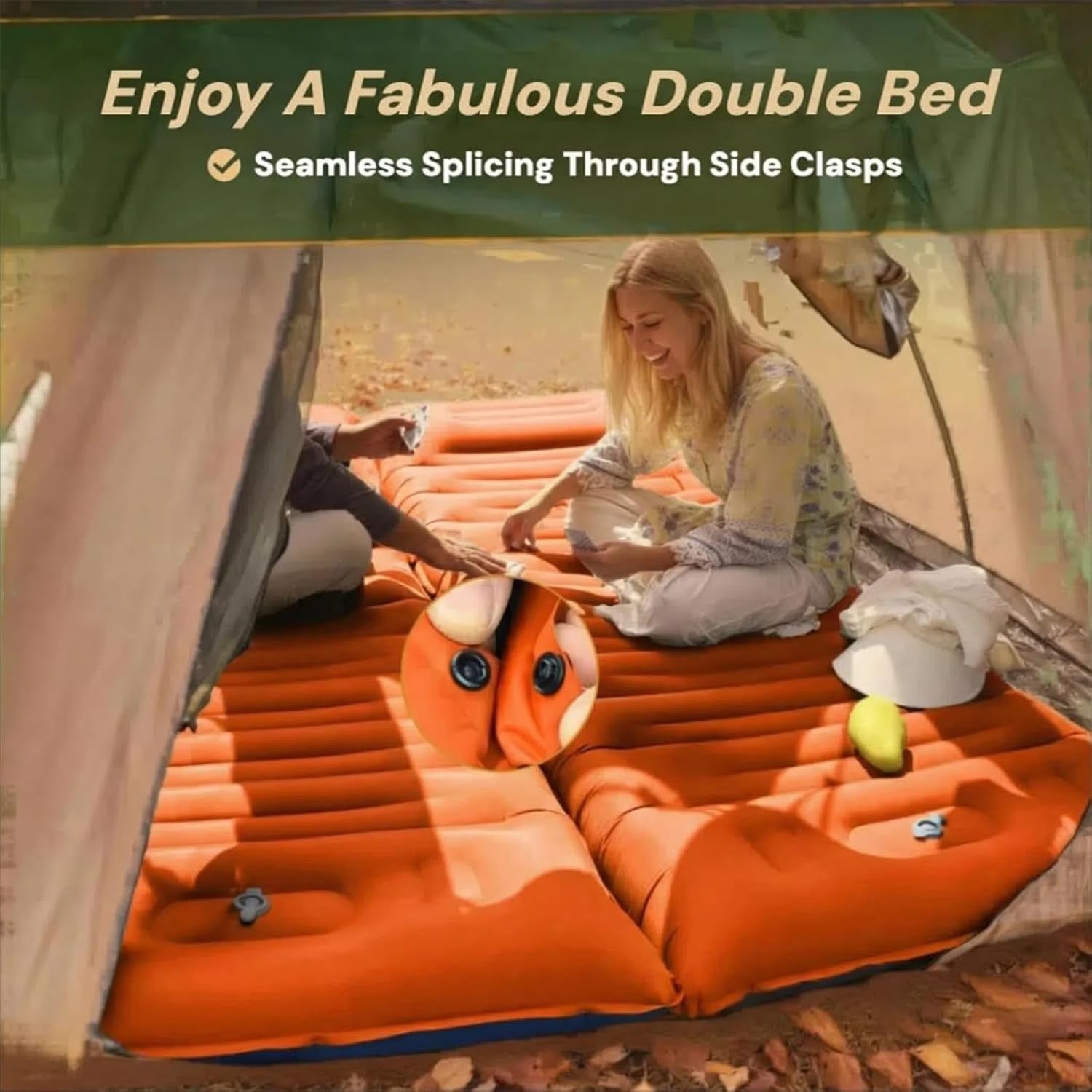 4in Inflatable Camping Sleeping Mat Orange Blue R4 Insulated Waterproof Pad