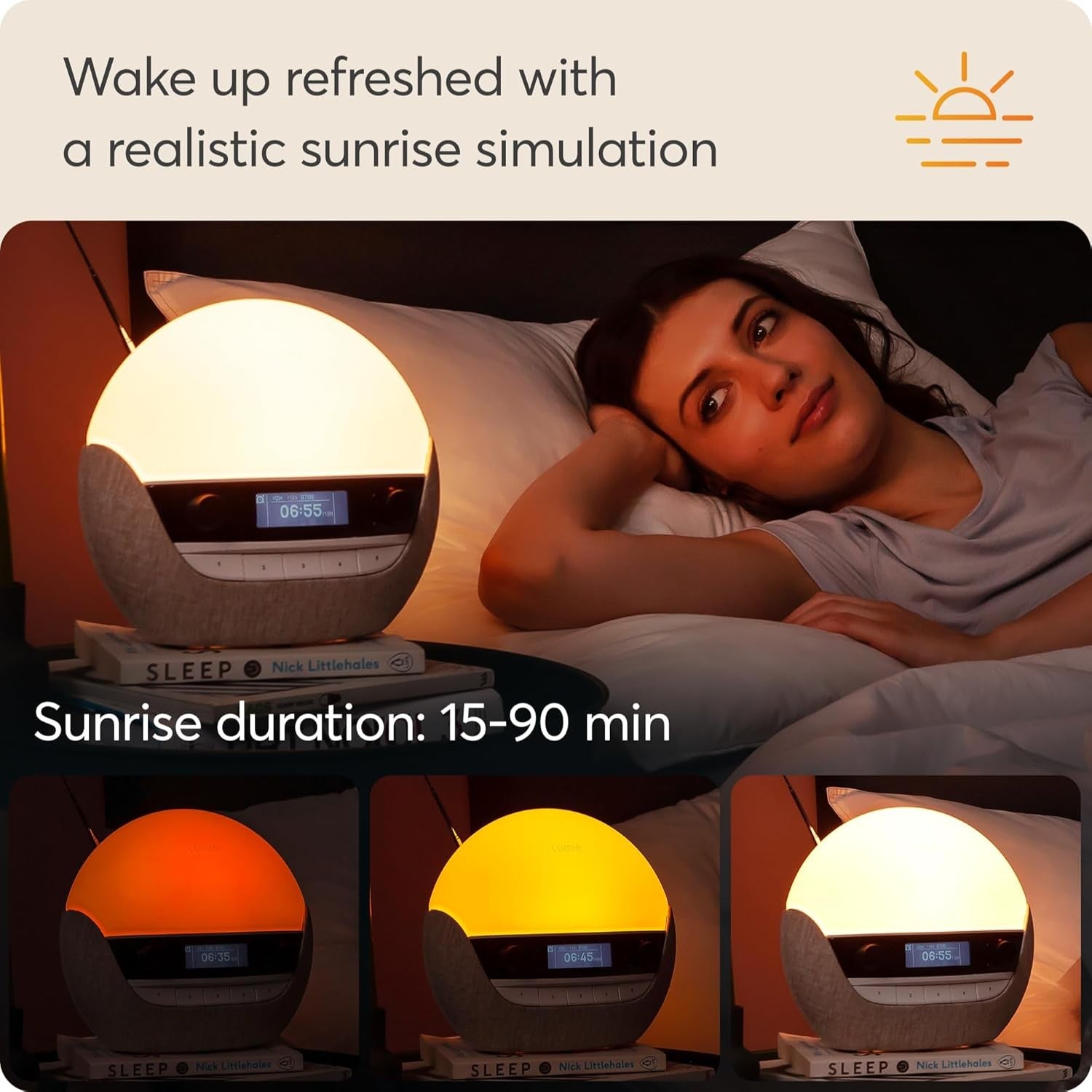 White Sunrise Wake Up Light Alarm Clock FM Radio Bluetooth Sleep Lamp