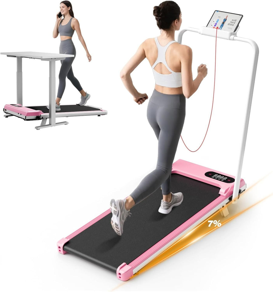 Foldable 7% Incline Walking Treadmill 2.5HP LED Home Gym Pink