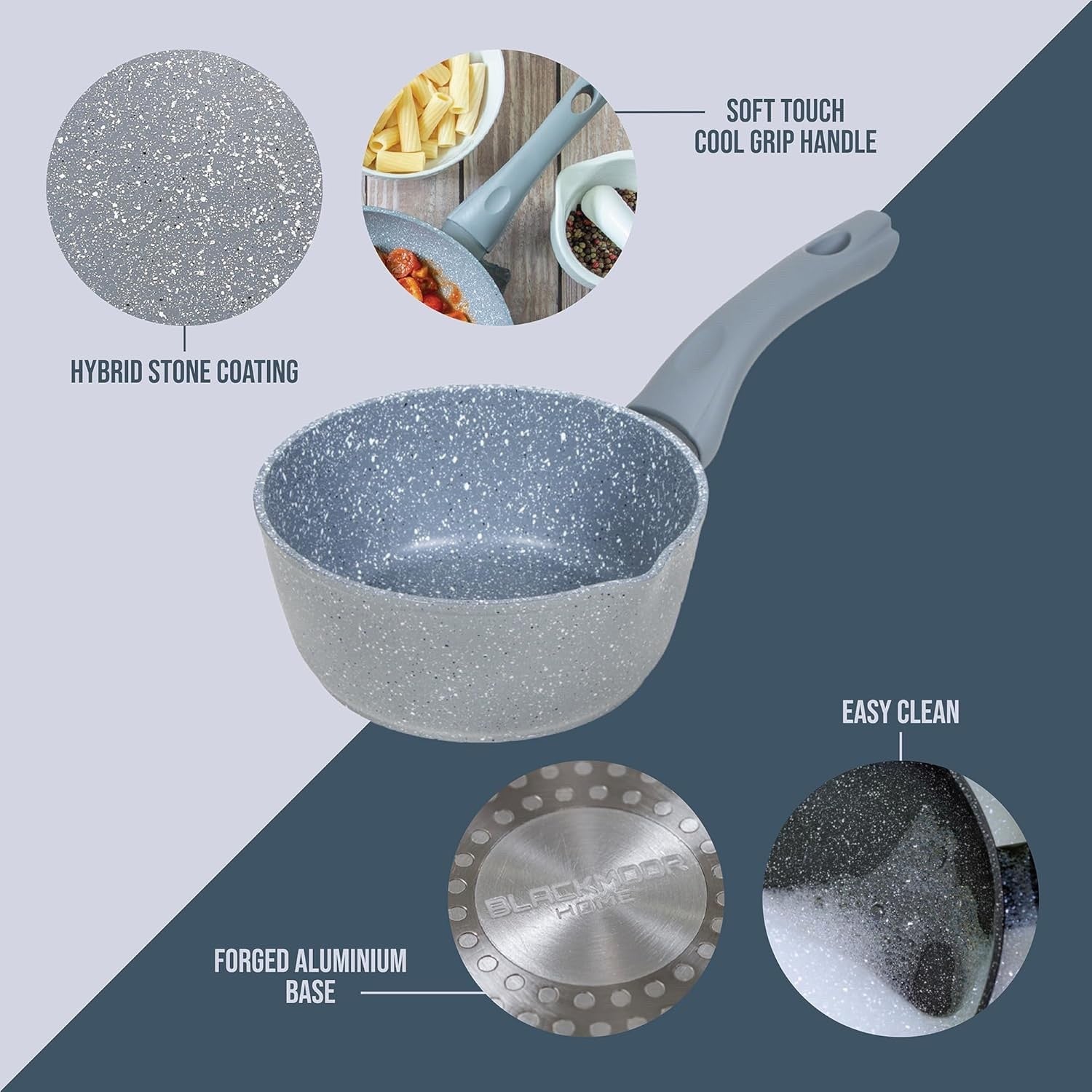 16cm Grey Non Stick Milk Pan with Cool Touch Handle Induction Safe