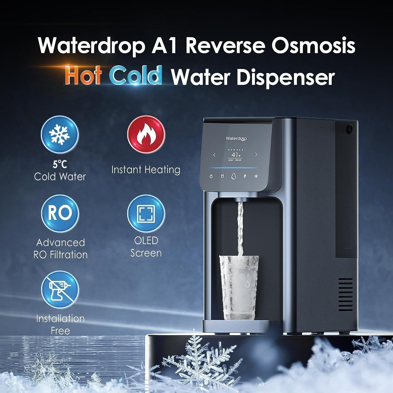Countertop RO Water Dispenser Hot Cold 6 Temp Touch Screen Bottle less