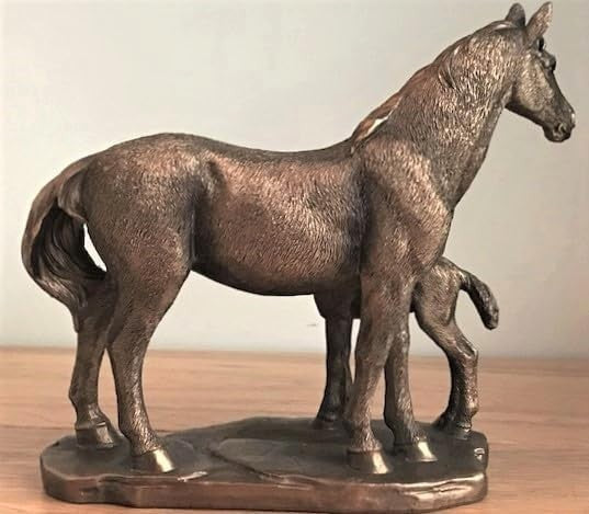 Bronze Horse & Foal Figurine • Resin Ornament • Rustic Farmhouse Home Decor Gift