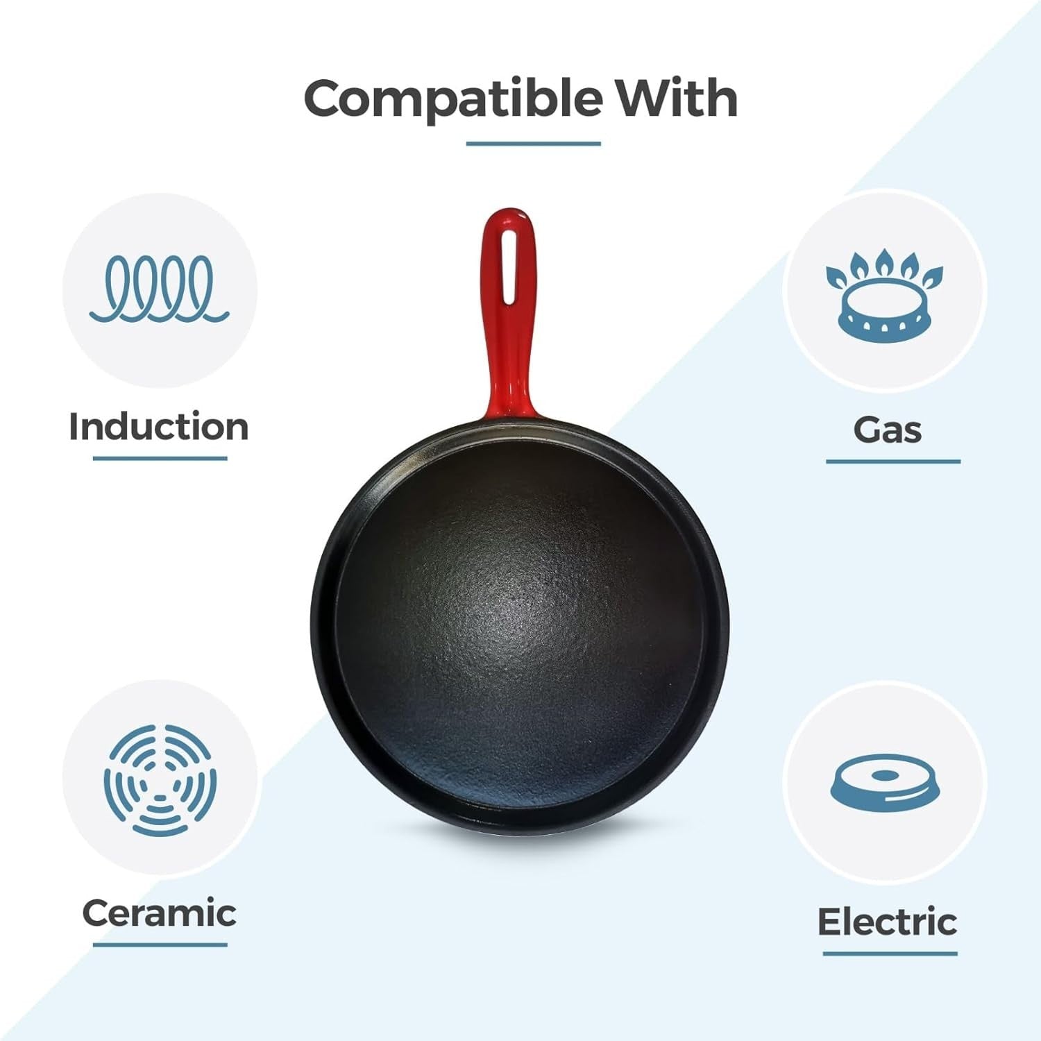 25 cm Cast Iron Crepe & Pancake Pan Non-Stick Pre-Seasoned Griddle