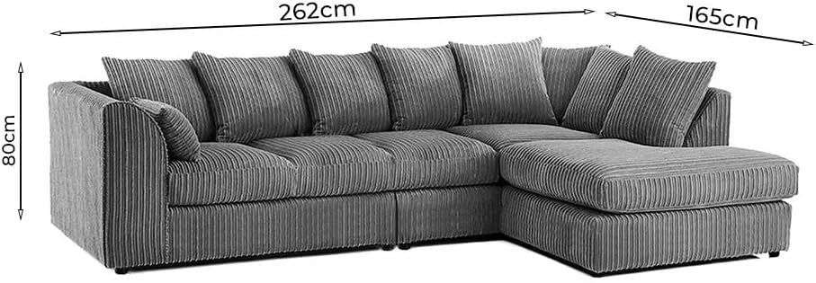 Grey L Shaped Corner Sofa 5 Seater with Memory Foam Cushions & Durable Frame