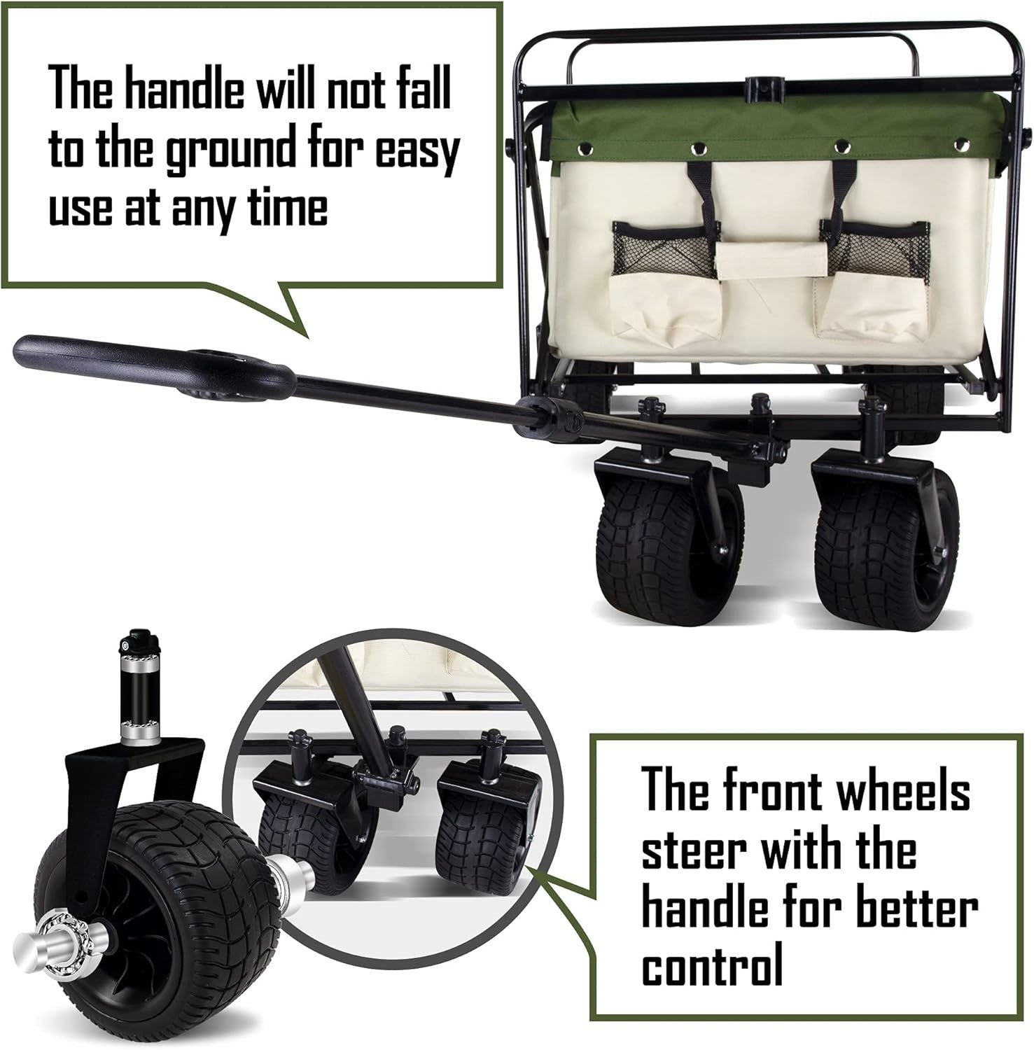 Collapsible All-Terrain Garden Wagon 90L Folding Utility Cart 265lb Capacity