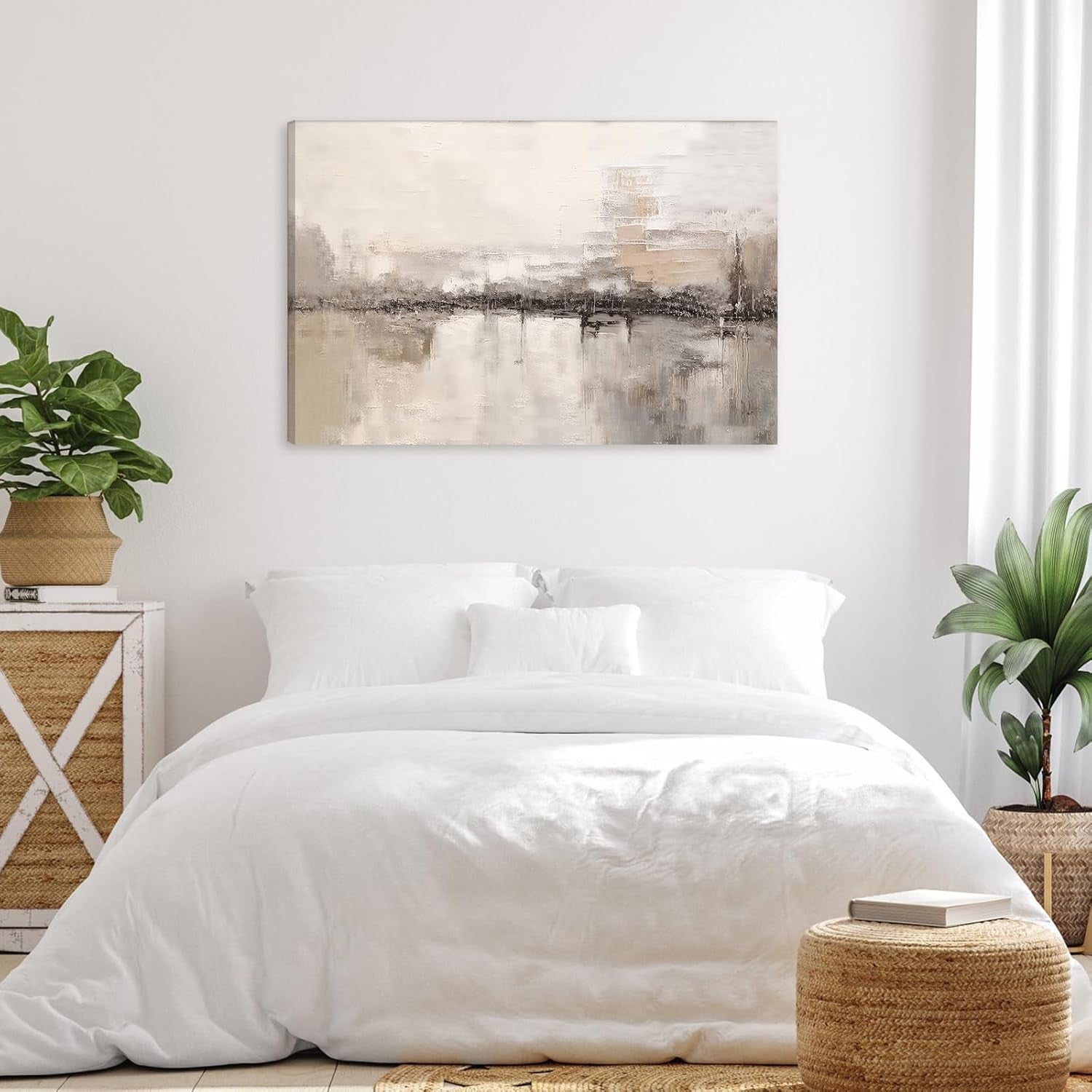 Beige Abstract Canvas Wall Art Framed Minimalist Modern Home Decor 59x39cm