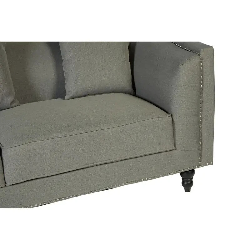 Modern Grey 3 Seater Fabric Sofa with Stud Detail & Wood Legs 300kg Max