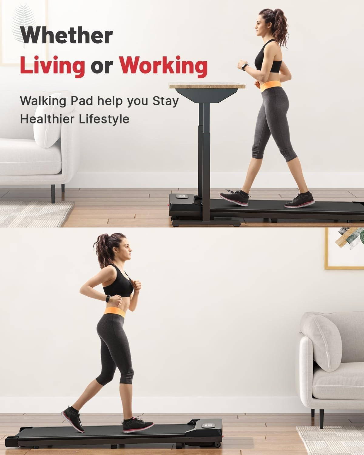 Walking Pad Treadmill Incline Under Desk 8km/h Portable Home.