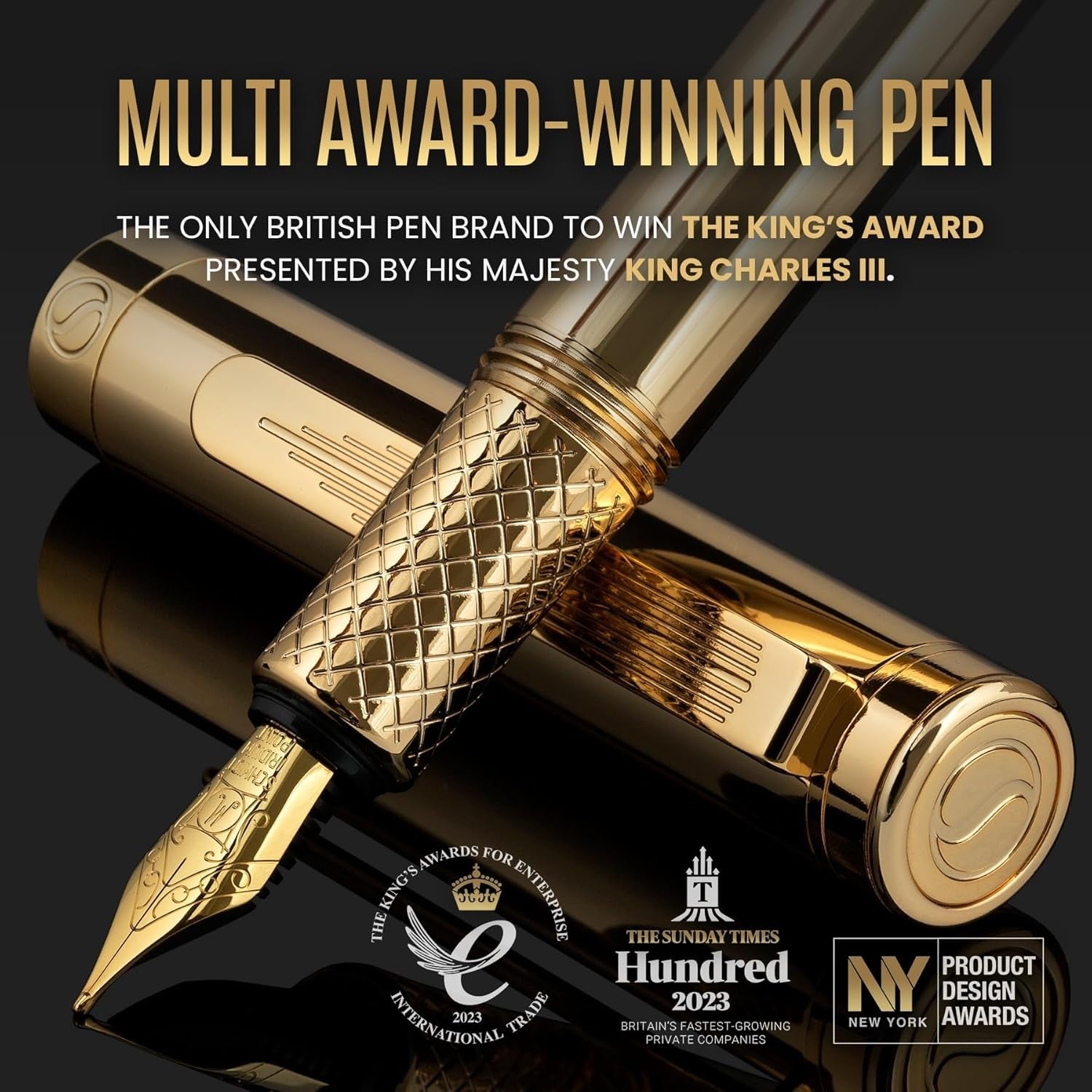 Luxury Gold Fountain Pen Medium Nib Heavy Brass Gift