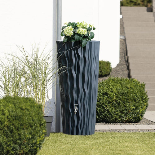 160L Garden Plastic Water Butt with Chrome Tap & Connector Kit – Anthracite