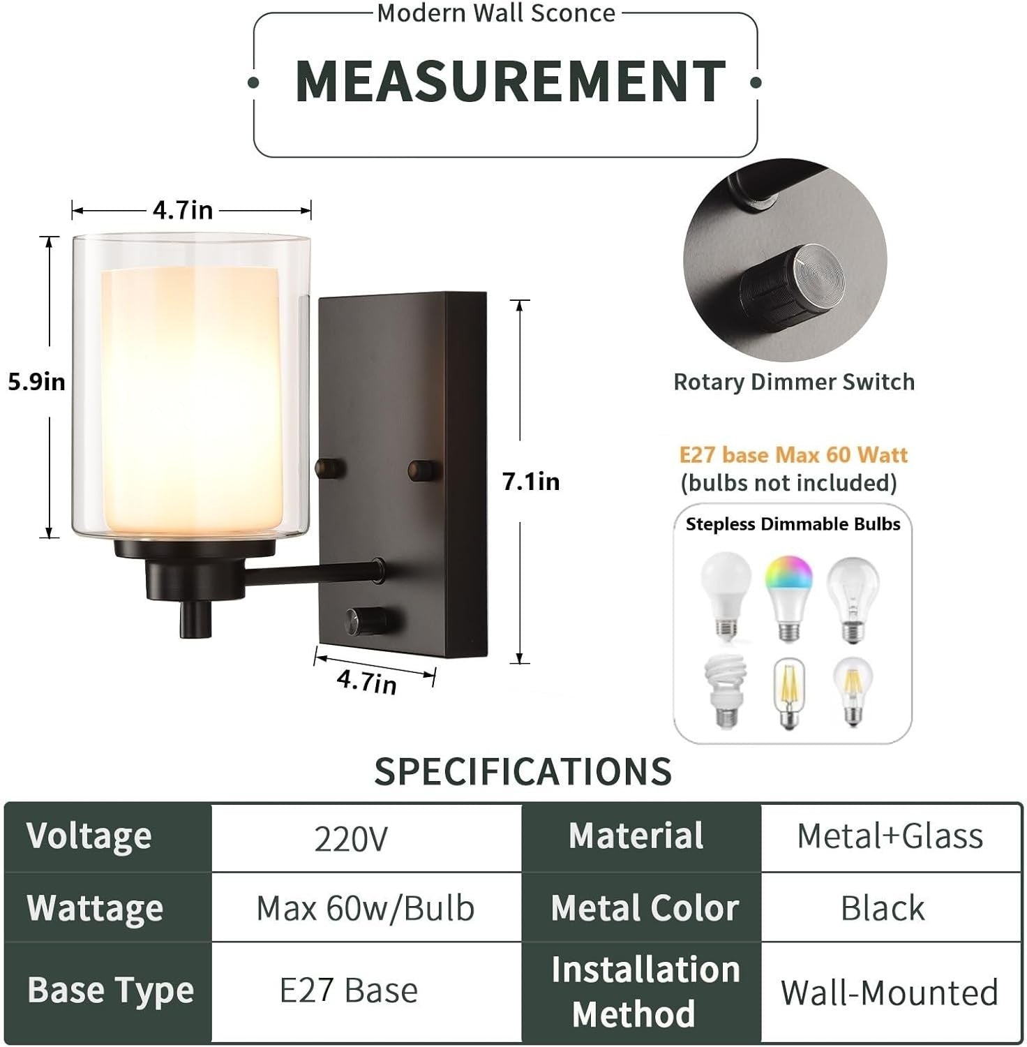 Dimmable Industrial Wall Sconces Set of 2, Matte Black, Remote