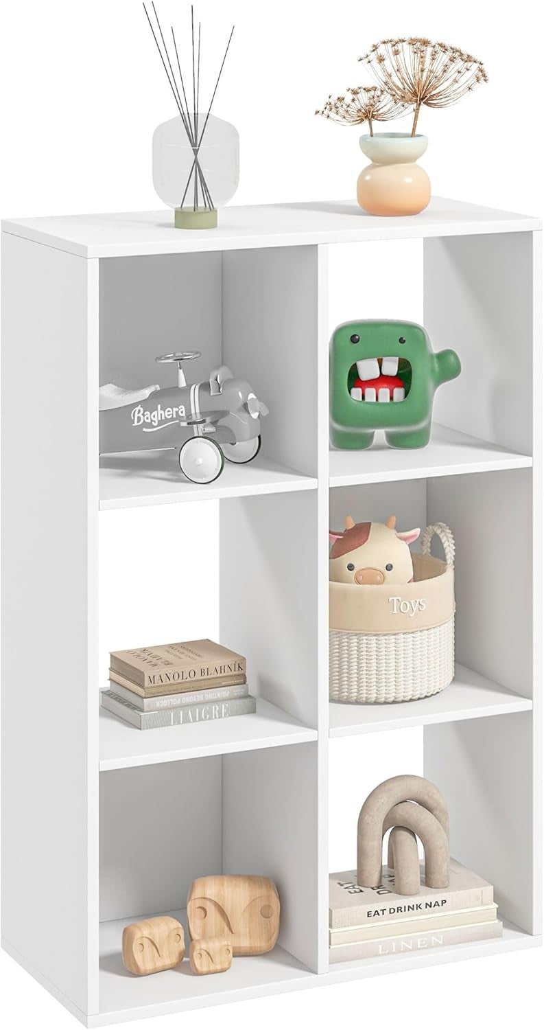 White 6-Cube Bookcase Storage Unit Modern Shelving for Home Office Bedroom