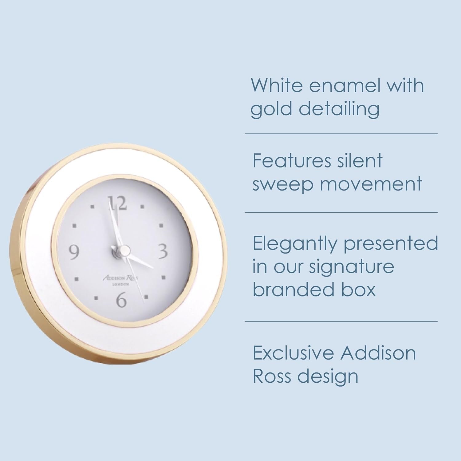 Silent Battery Alarm Clock Compact Bedside Gold White Non Ticking