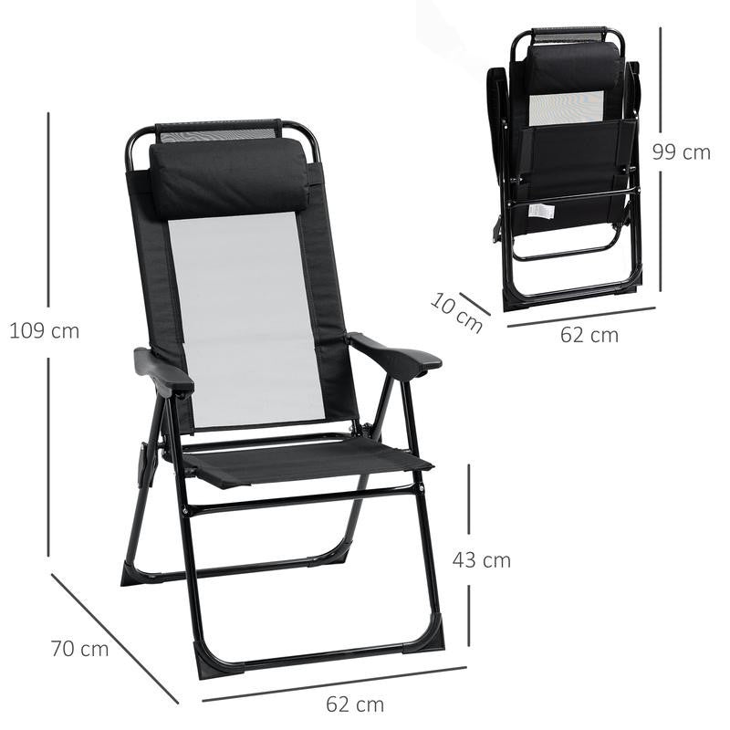 Set of 2 Folding Recliner Patio Chairs Adjustable Mesh Outdoor Loungers Black