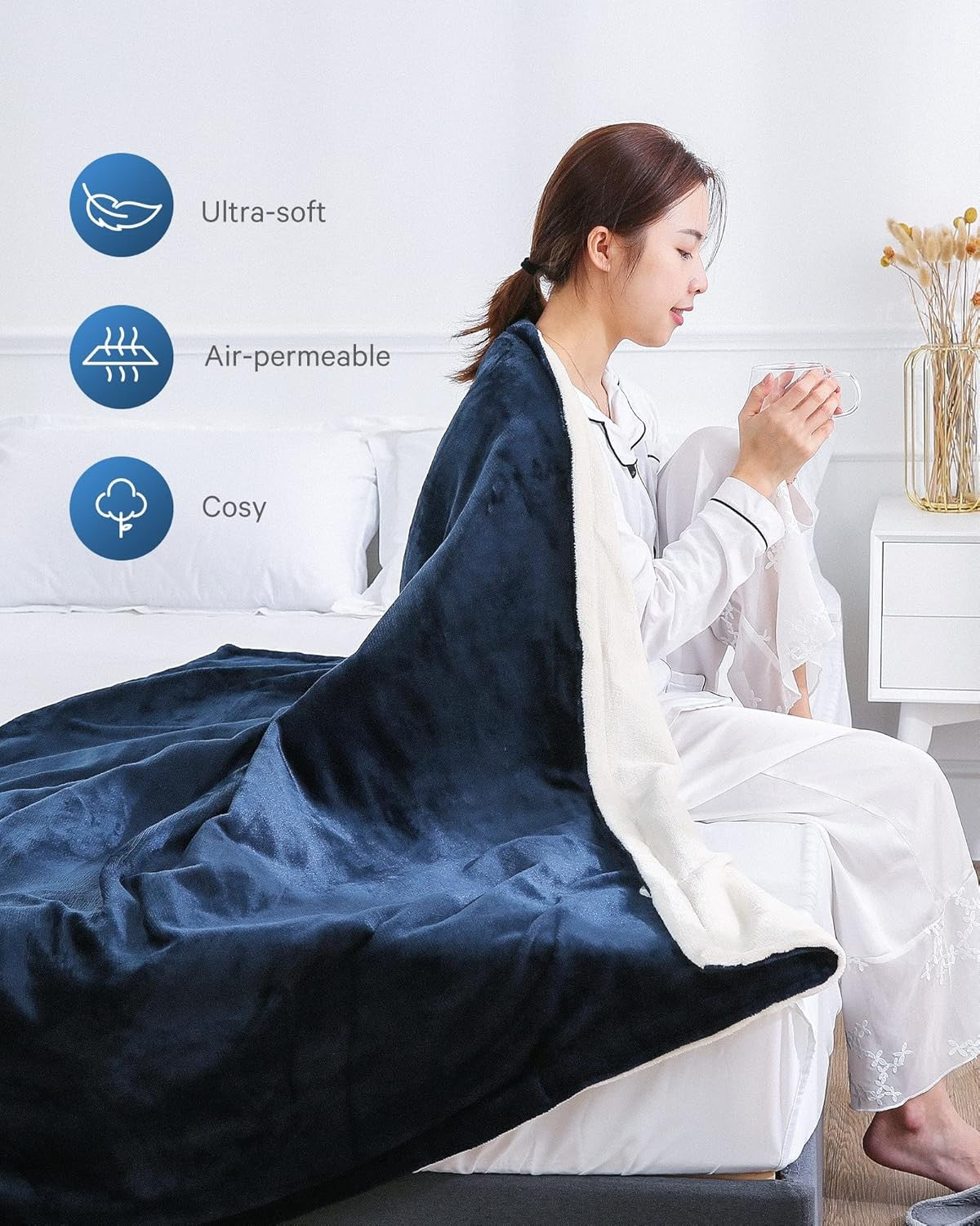 Extra Large Electric Heated Blanket 180x130cm 4 Heat Settings Timer Washable
