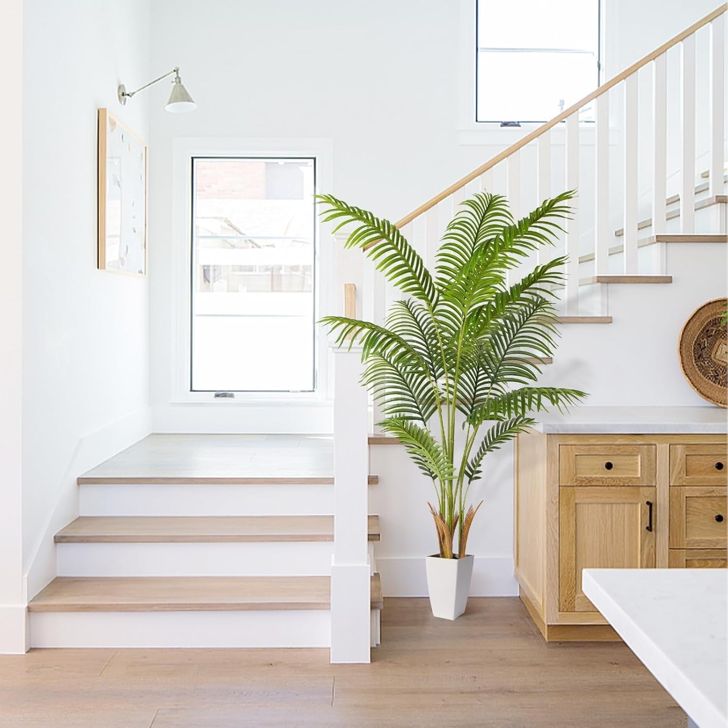 5ft Artificial Palm Tree with White Planter Indoor Fake Palm Home Decor Plant