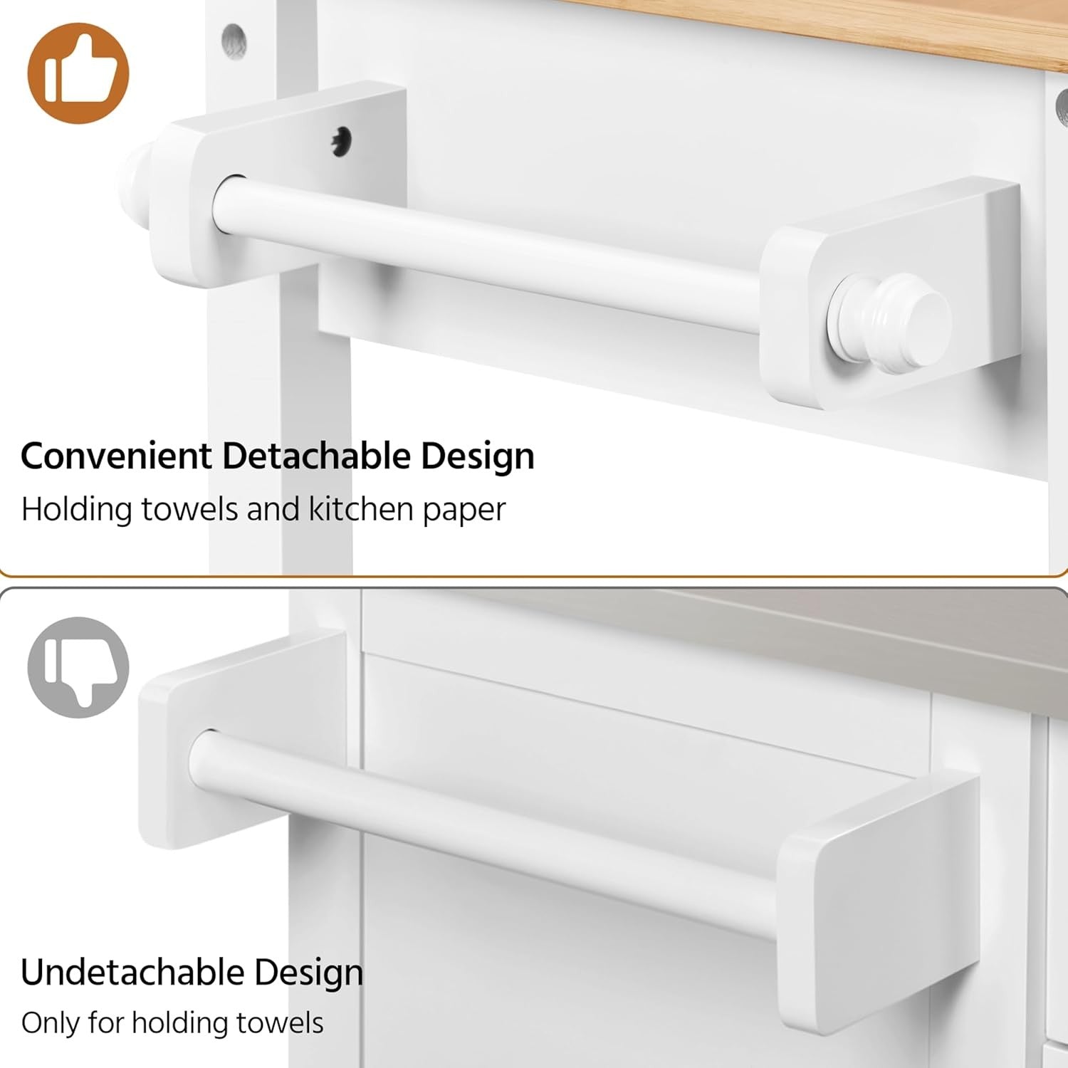 Kitchen Island Trolley on Wheels Bamboo Worktop Drawer Towel Rack Storage
