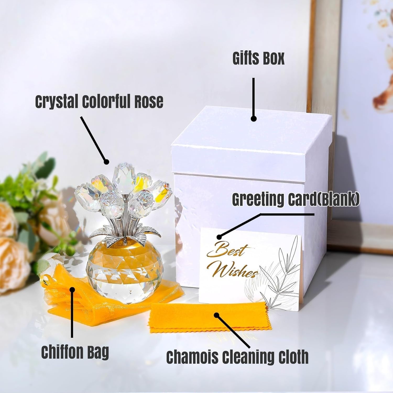 Clear Crystal Rose Bouquet Ornament Gift for Women Mum Birthday Anniversary