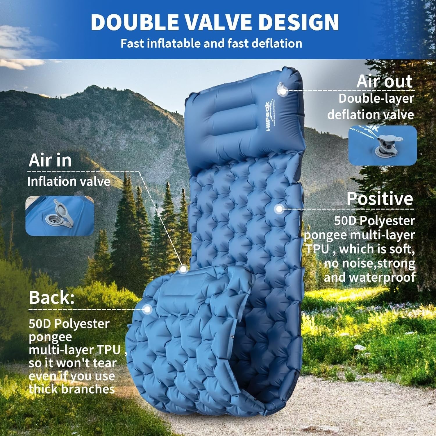 Ultralight Single Inflatable Camping Sleeping Mat w/ Built-in Foot Pump