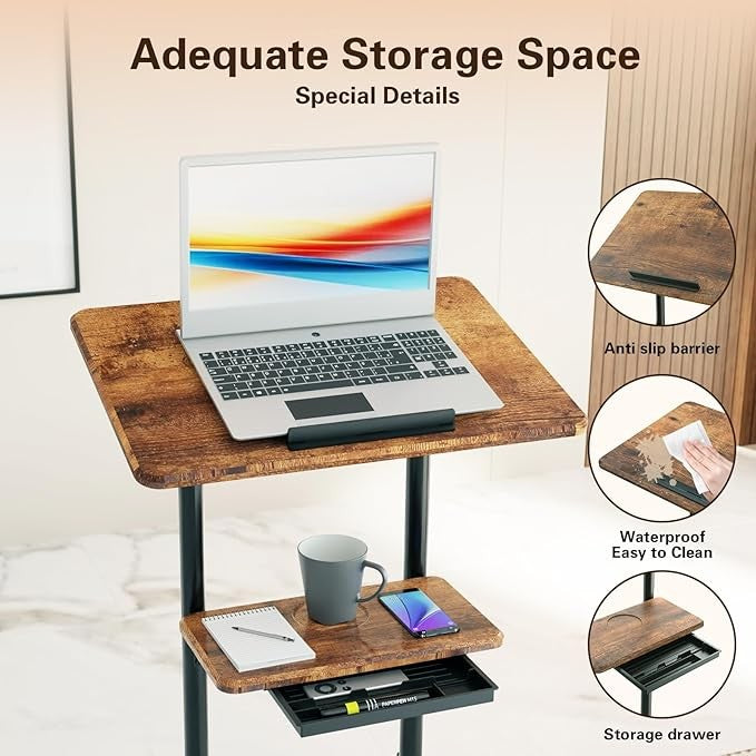 Height Adjustable Mobile Laptop Podium Desk with Wheels Storage Tray
