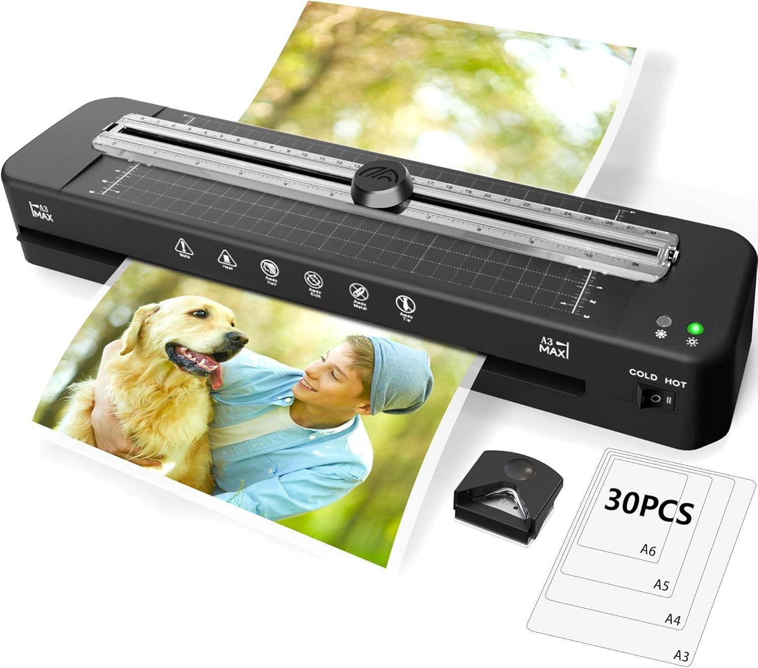 A3 Laminator Machine Hot Cold 5-in-1 Fast Warm Up Anti Jam + 30 Sheets