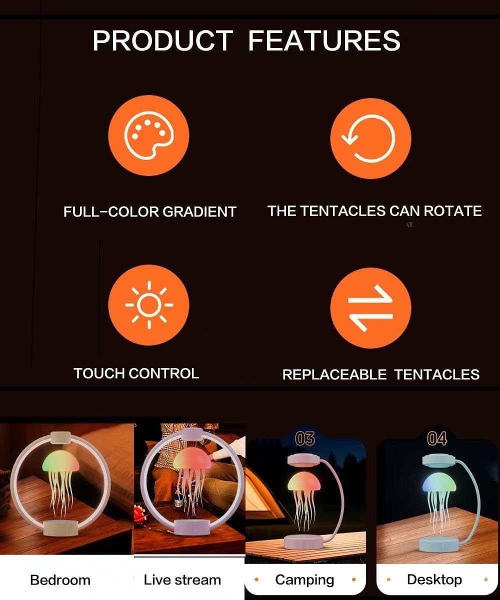 Floating Jellyfish Lamp, Magnetic Levitating 360° Spinning Night Light