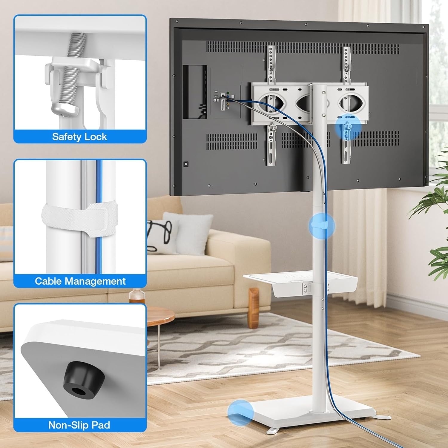Tall Swivel TV Floor Stand for 32-55" with Mount, Shelf & Cable Tidy