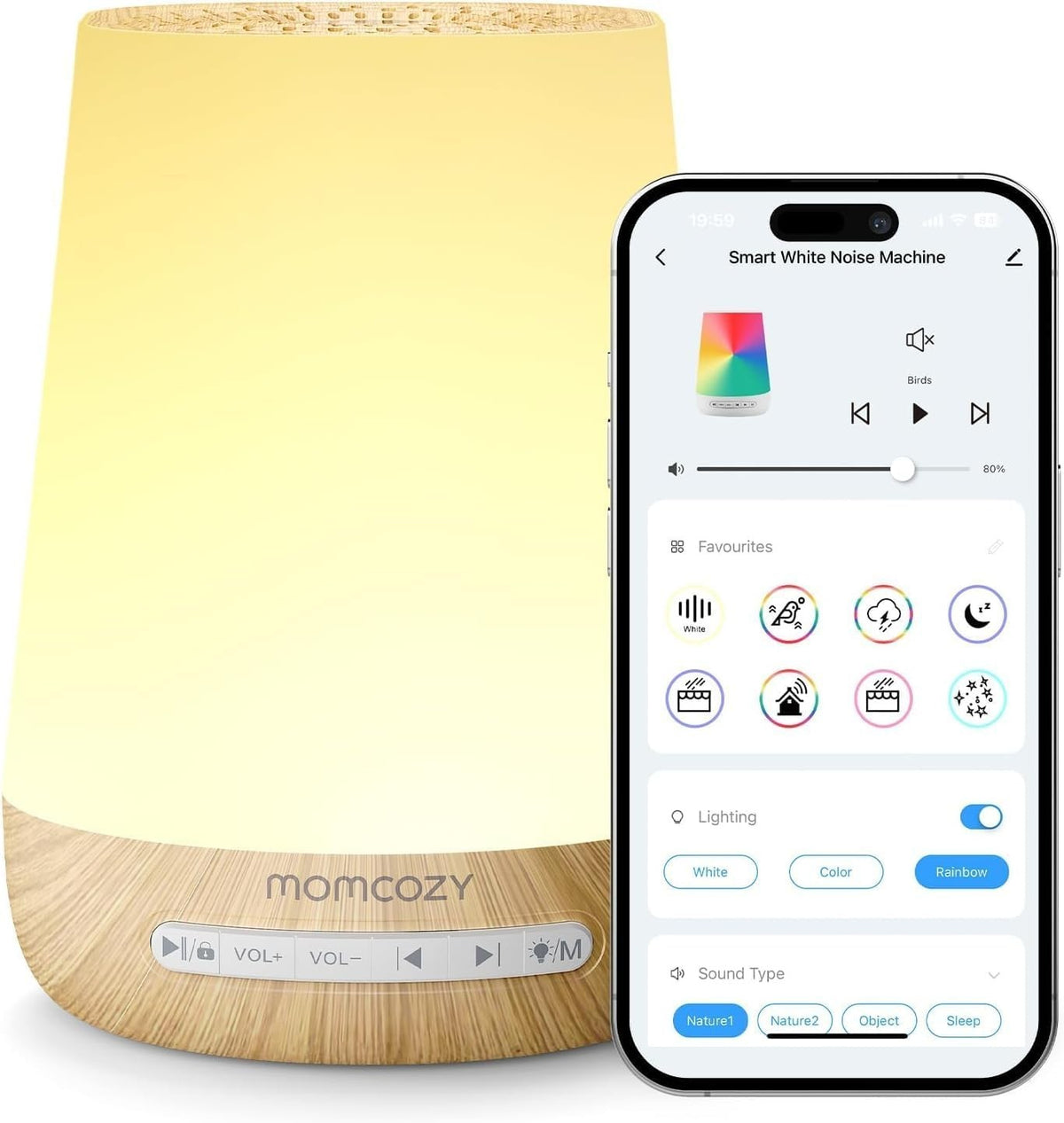Baby Sound Machine with Night Light, 34 Soothing Sounds & App Control