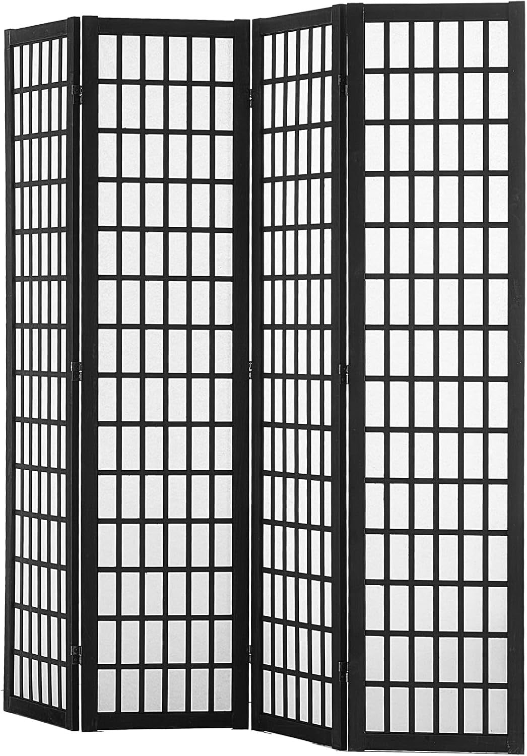 4 Panel Japanese Folding Room Divider Black Wood Privacy Screen 162x170cm