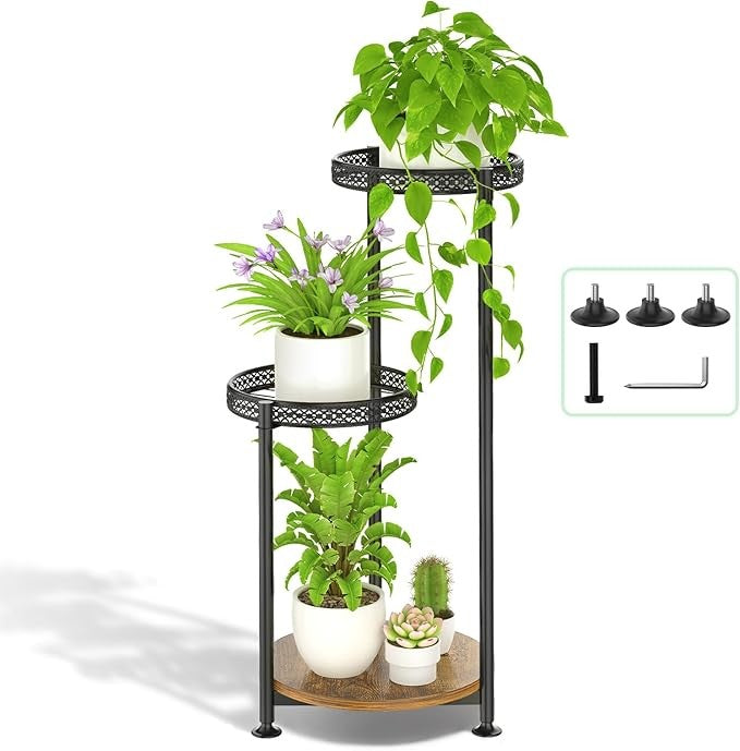 3 Tier Black Metal Plant Stand Indoor Outdoor Corner Tall Flower Pot Shelf