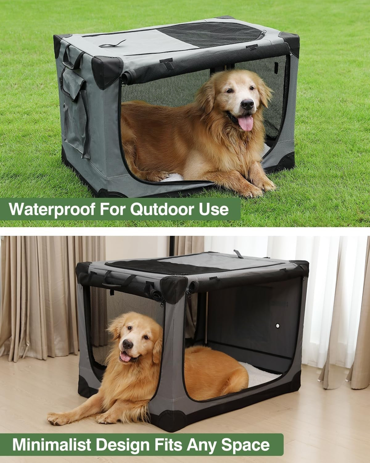 Portable Foldable Soft Dog Crate Kennel 60x42x42cm with Mesh Windows Grey