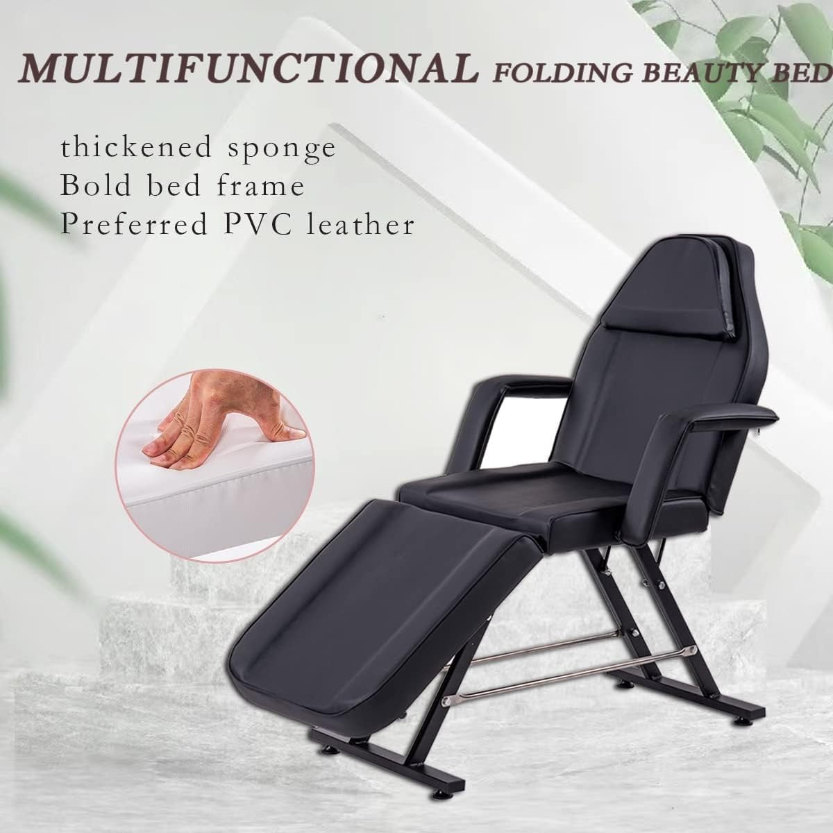 3-Section Adjustable Beauty Massage Bed w/ Stool Sheets Lash Tattoo Spa Table