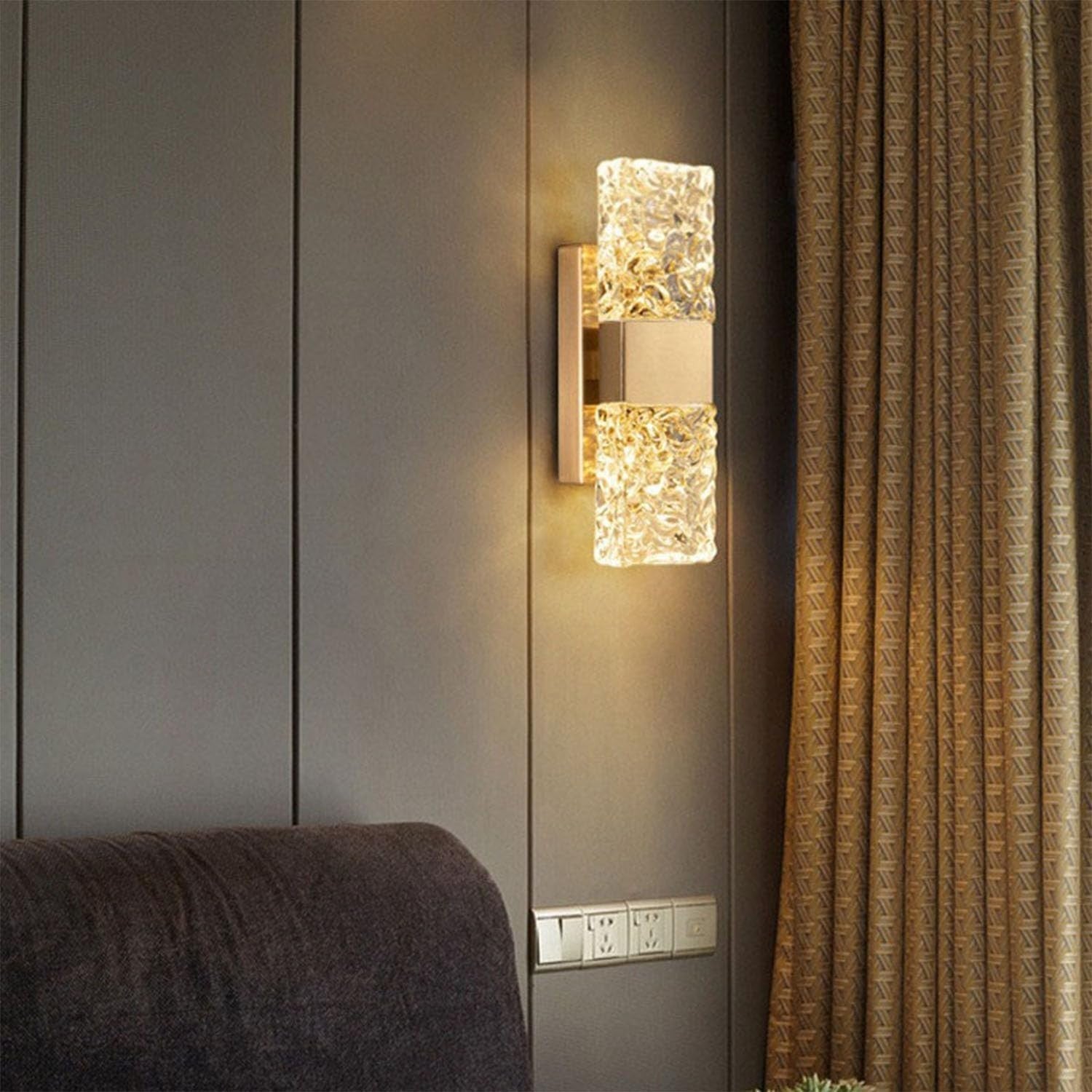 Modern Gold Crystal Wall Sconce Light LED Bedroom Living Room Lamp