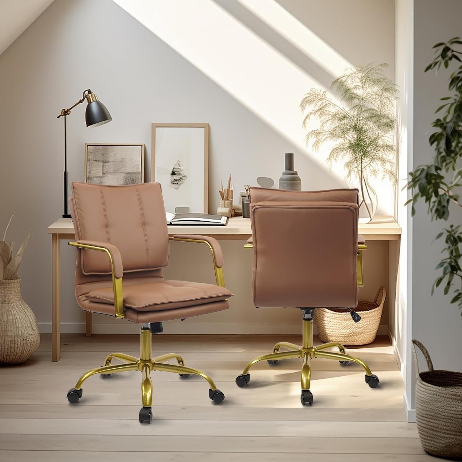 Ergonomic Brown Faux Leather Office Desk Chair Swivel Adjustable Height Home