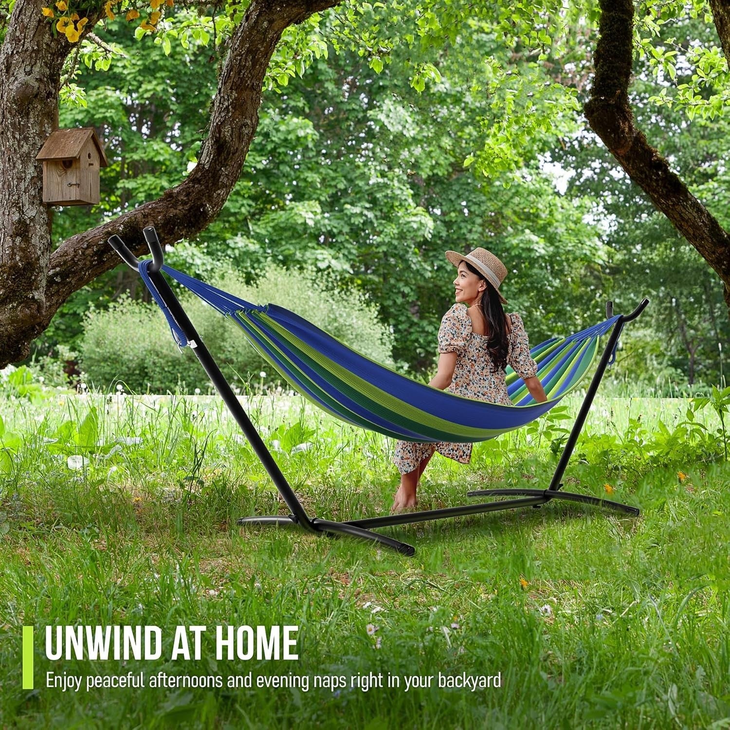 Blue Sorbus Double Hammock with Steel Stand | 2 Person 450lb Capacity | Portable