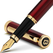 Luxury Red Fountain Pen Fine Nib Gold Finish German Ink Converter Gift