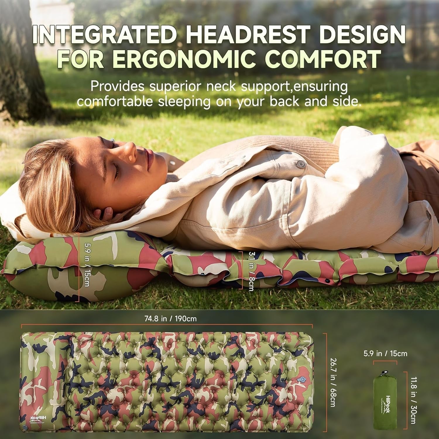Ultralight Inflatable Camping Sleeping Pad with Foot Pump & Pillow