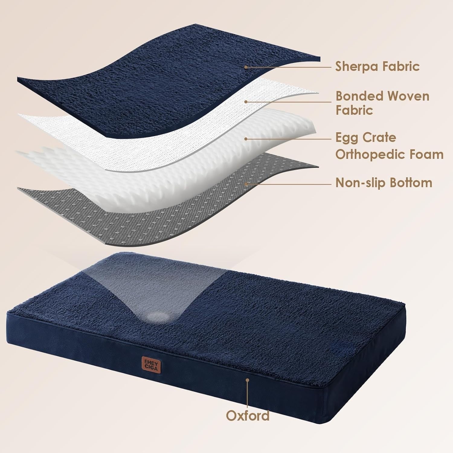 Orthopedic XXL Dog Bed 127x91x10cm Washable Cover Non Slip Navy