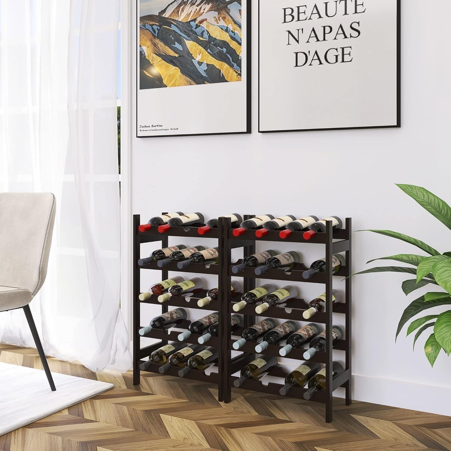 5 Tier Wooden Wine Rack 20 Bottle Storage Stand Free Standing Kitchen Pantry Bar
