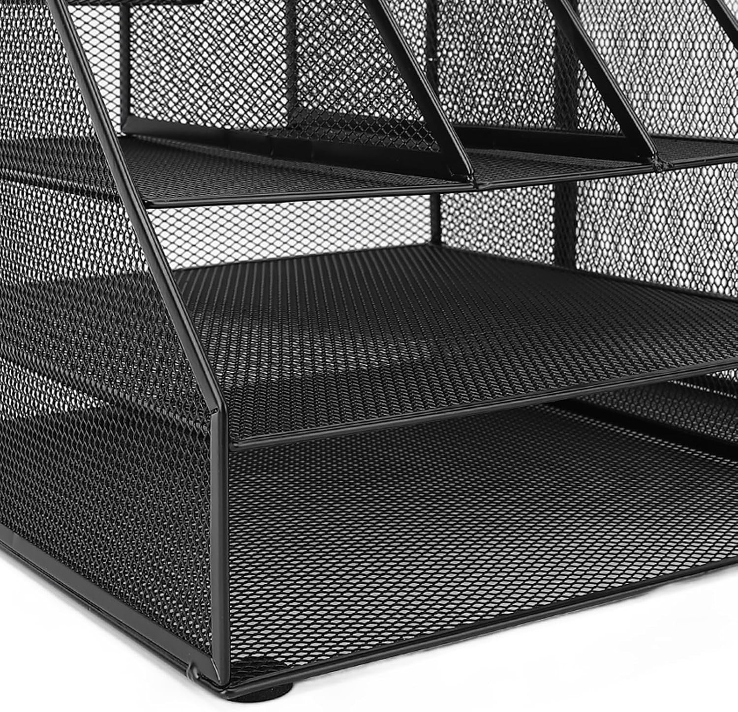 3-Tier Desk Organizer with Pen Holders & File Rack – Metal Mesh Storage