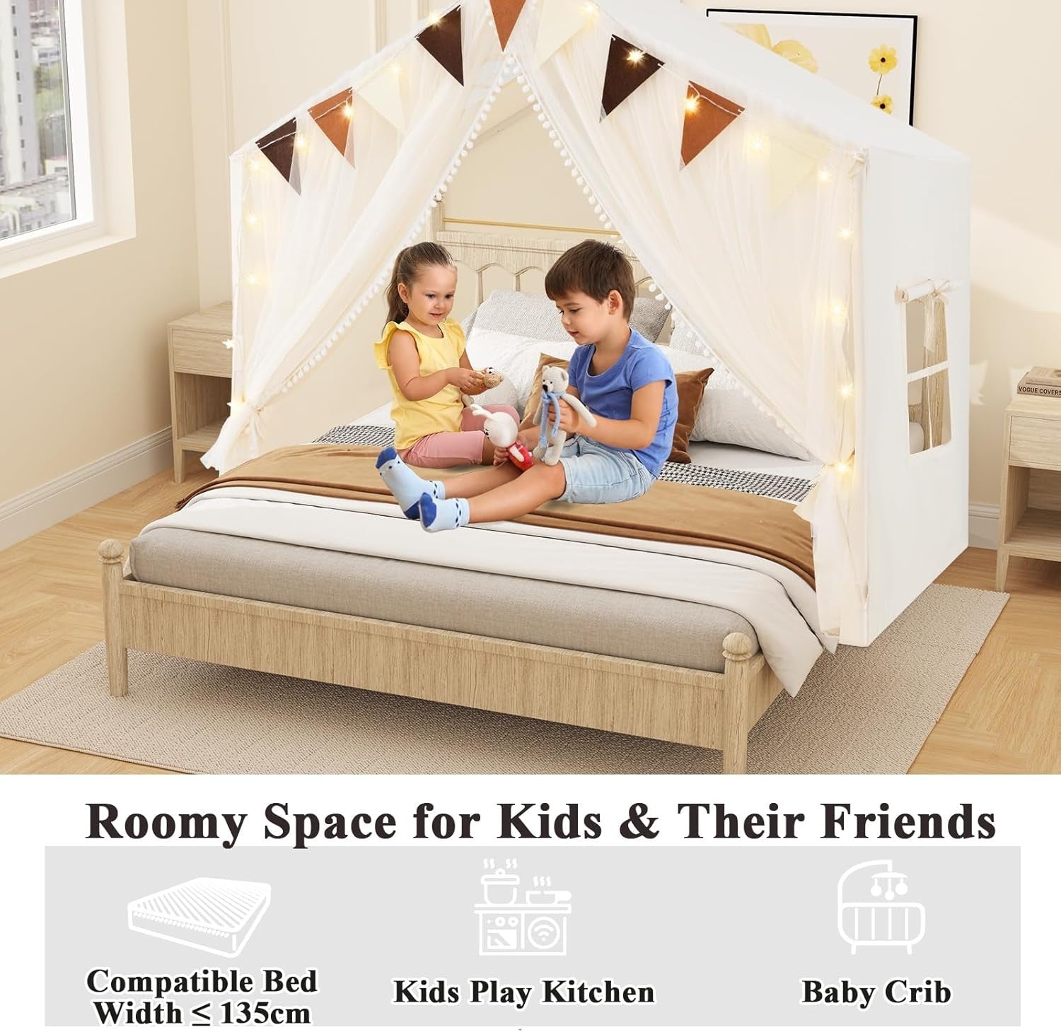 Large Kids Indoor Playhouse Tent w Star Lights Mat Windows Banner