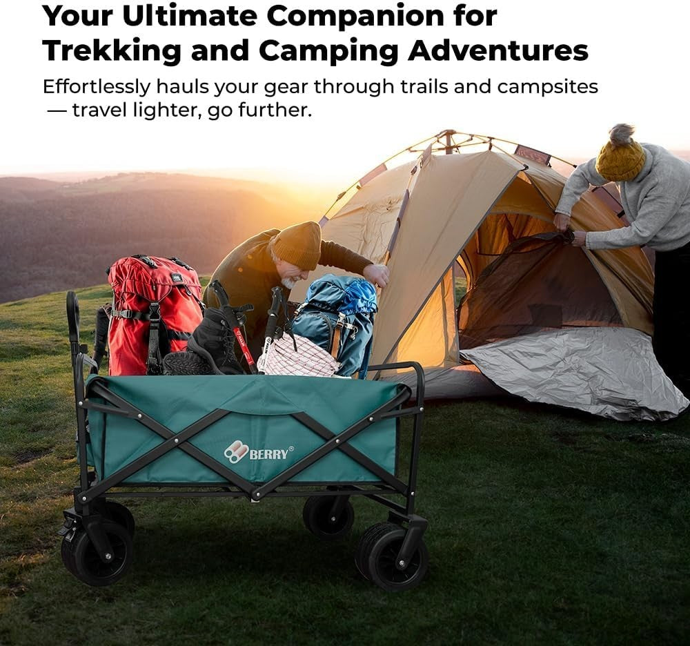 Green 150L Heavy Duty Folding Festival Trolley 330lbs Camping Beach Wagon Cart