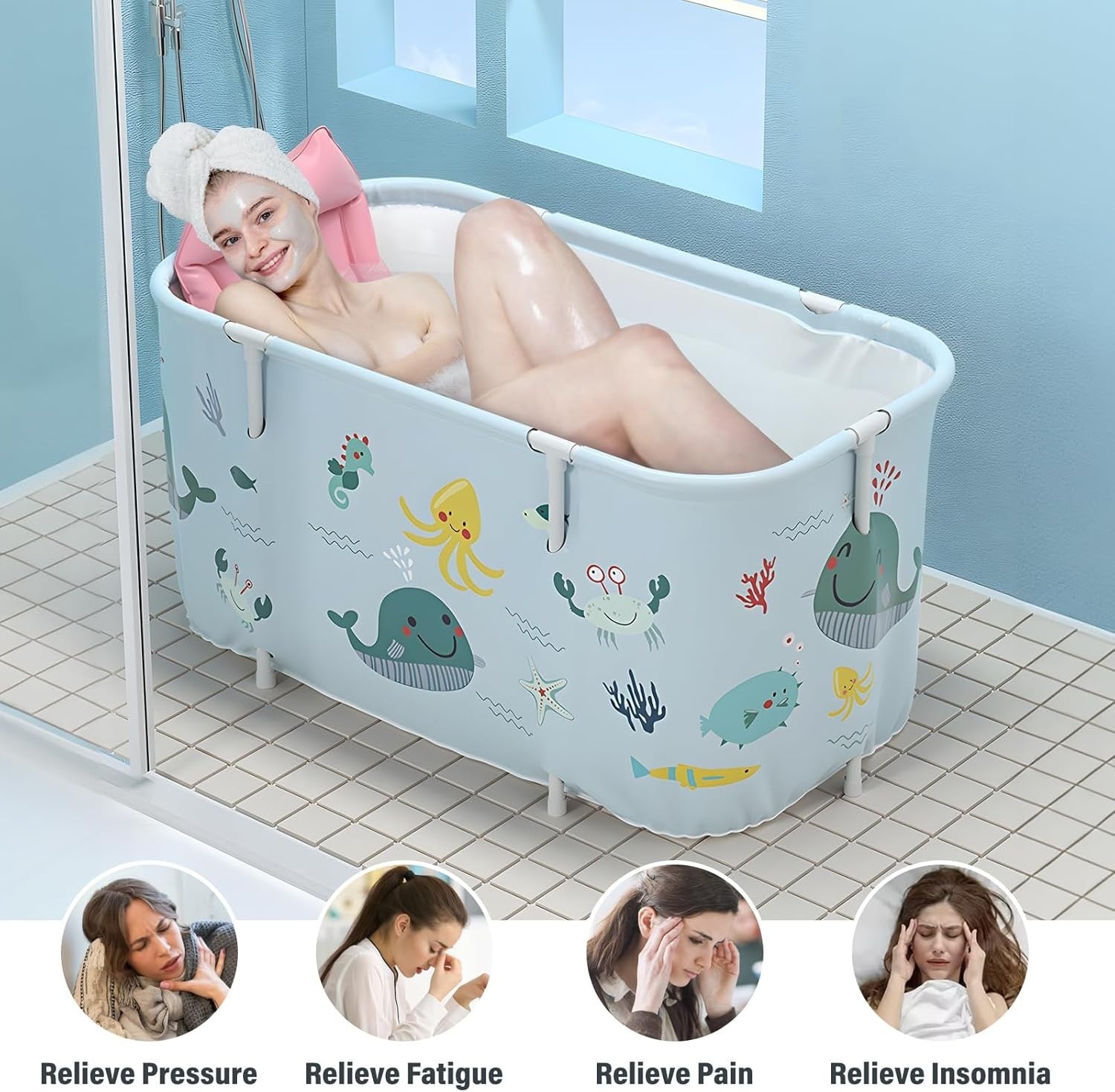 Portable Foldable Bathtub 140x50x55cm Adult & Kids Spa Tub – Ocean Style