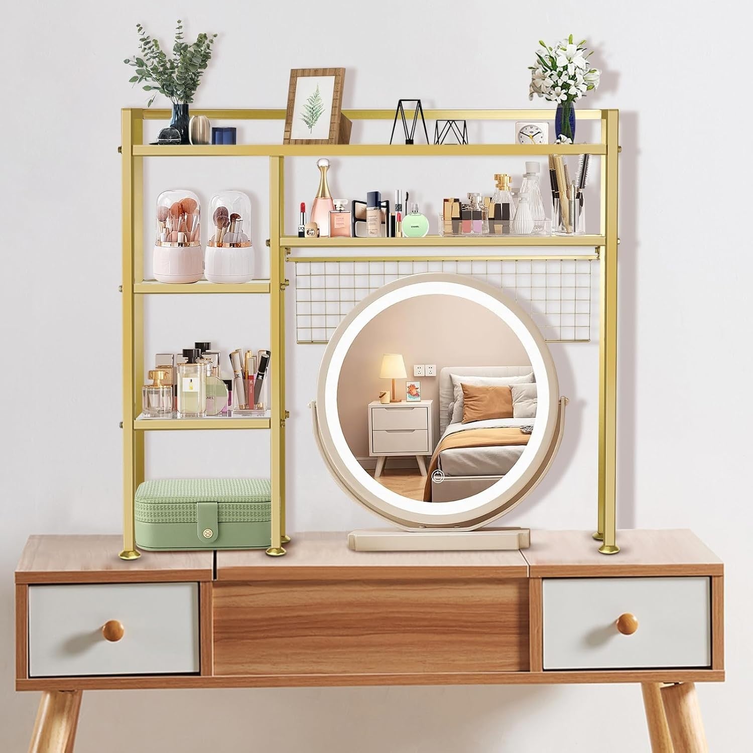 37.5" Gold Metal Desk Hutch Shelf | 4-Tier Desktop Organizer Rack for Monitor