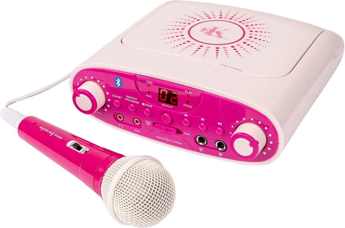 Pink Bluetooth Karaoke Machine with Mic AUX MP3 Headphone Jack