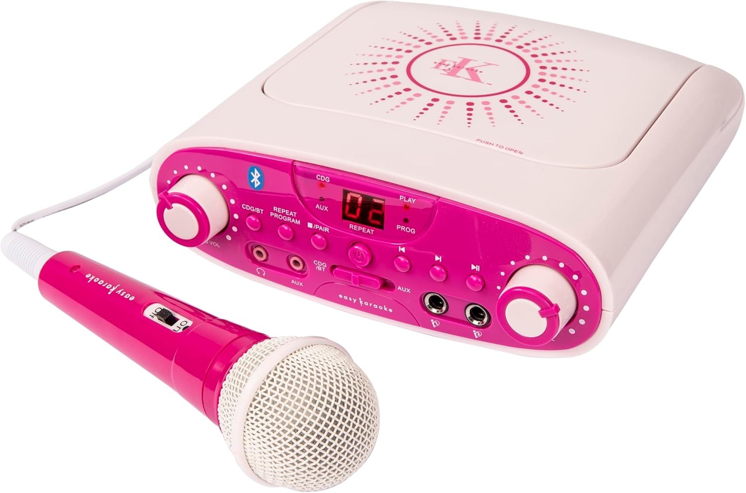 Pink Bluetooth Karaoke Machine with Mic AUX MP3 Headphone Jack