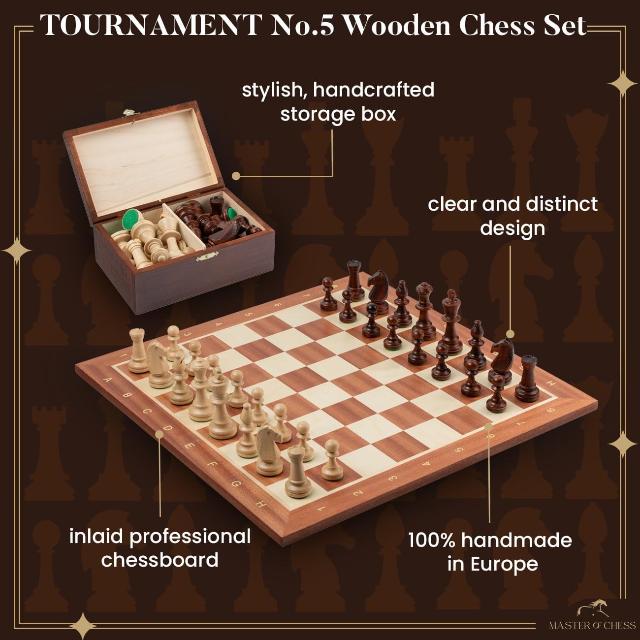 Professional Wooden Chess Set 48cm • Staunton Pieces • Inlaid Board & Storage Bo