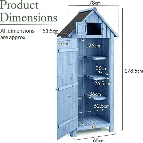 Slim Wooden Garden Shed Outdoor Storage Unit Lockable with Shelves & Roof Hatch